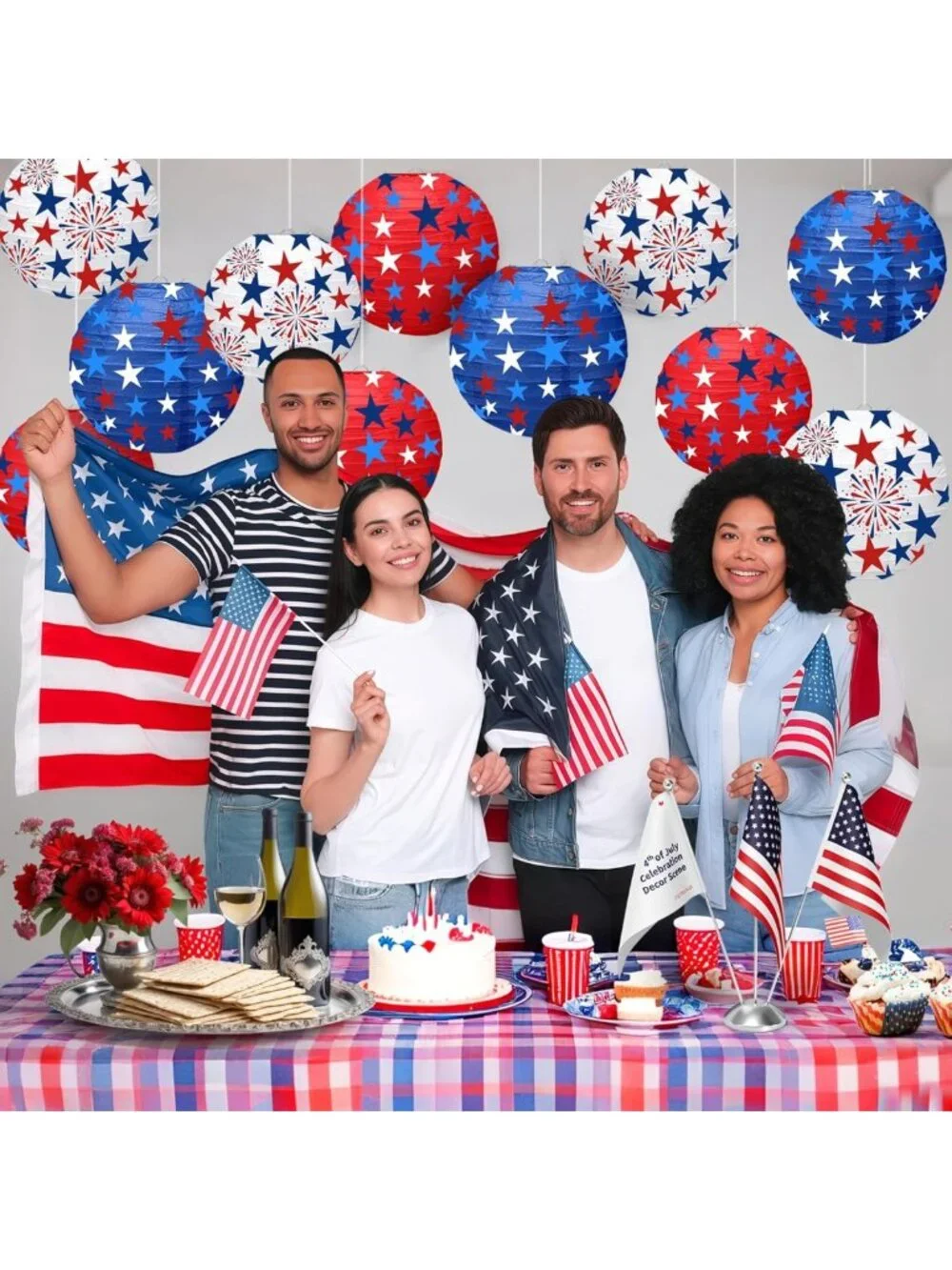 Patriotic 4th of July Paper Lanterns - Red, White & Blue Hanging Decor, 10PCS